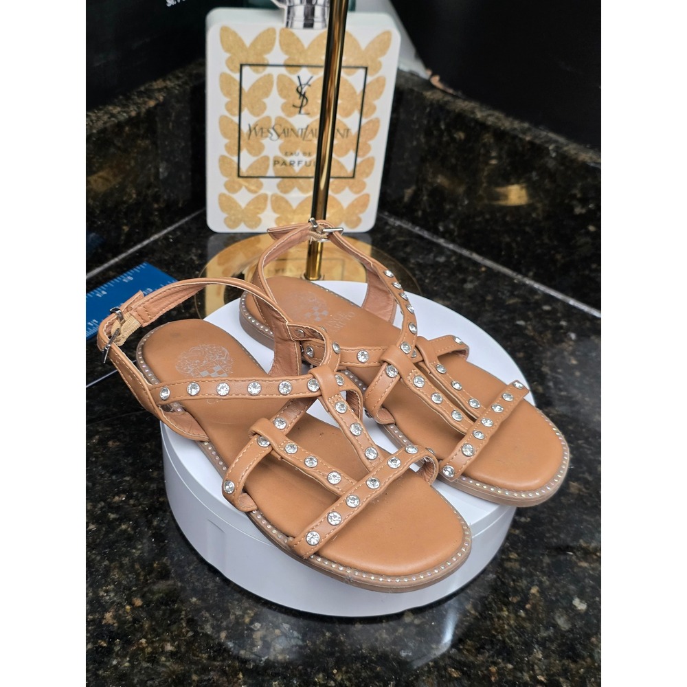 Vince Camuto Girls Sandals Size 2 Tan Rhinestone Strappy Gladiator Dressy Shoes